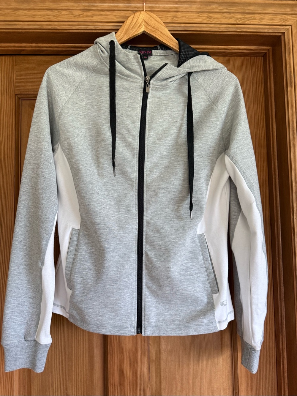 Enyva Light Gray Zip-Up Hoodie with Black Trim